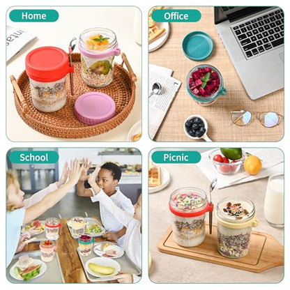 Xileanalee 6 Pack Overnight Oats Containers with Lids and Spoons-18 Oz Overnight Oats Jars Mason Jars for Chia Pudding Cereal Fruit Vegetable Milk Salad Yogurt Meal Prep - size: 6 Pcs