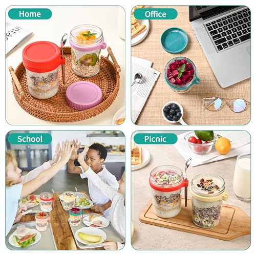 Xileanalee 6 Pack Overnight Oats Containers with Lids and Spoons-18 Oz Overnight Oats Jars Mason Jars for Chia Pudding Cereal Fruit Vegetable Milk Salad Yogurt Meal Prep - size: 6 Pcs