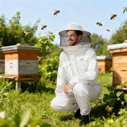 Upgraded Bee Suit for Men & Women Sting Proof, Thickened Ventilated Beekeeper Suit with Gloves & Round Veil, Full Protection Beekeeping Suits(XL 5'7"-5'11") - size: Thickened XL