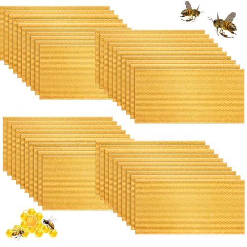 Weysat 40 Pcs Waxed Coated Beehive Foundation Sheets Beehive Wax Coated Foundation for Bee Frames Plastic Beeswax Sheet Bee Hive Equipment Deep Frame(Yellow) - color: Yellow