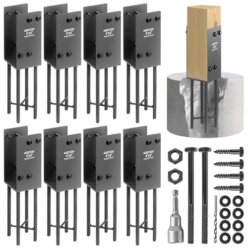 AECXM 4"x4" (Actually 3.5"x3.5") Heavy Duty U-Shaped Fence Post Holder Bracket, Wet Concrete Post Bracket, for Deck railings, Fences, mailboxes, gazebos Wet Concrete Foundation Support (Black-8Pack) - size: 4″x4″(Actual 3.5″x3.5″)