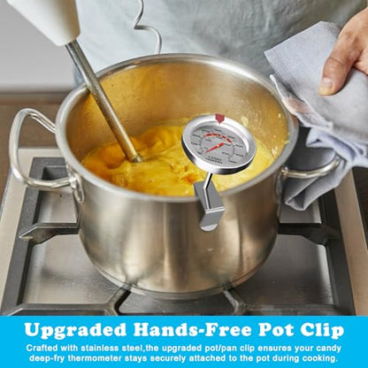 Stainless Steel Candy Thermometer with Pot Clip Deep Fry Oil Thermometer with 9" Long Probe & 2" Dial Accurate Temperature Reading for Cooking Candy Sugar Jelly Syrup Deep Frying Thermometer