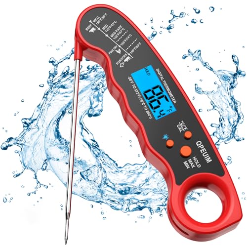 QPEUIM Meat Thermometer Digital Instant Read Thermometer Waterproof Food Thermometer with Backlight & Calibration for Grill and Cooking Turkey BBQ - color: Red 01