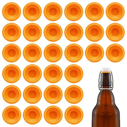 30Pcs Dopamine color Silicone Gaskets Washers Seals for Cap Swing Flip Top Bottle for Home Brew Beer Soda Bottle Sealing(flat,full cover) (Tangerine Orange) - color: Tangerine Orange