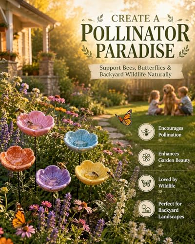 Bee Watering Station for Garden Cups Bird Butterfly Bees Ceramic Drinking and Water Bath Feeder Cup Blossoms Flowers Shaped Design Poppies Bowl Wildlife Feeding 5PCS Watring Pollinator - color: #5PCS-A