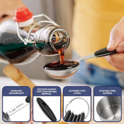 HOTEC 10-PACK Measuring Cups and Spoons Set, Kitchen Gadagets Cooking Baking,Heavy Duty & Dishwasher Safe for Dry and Liquid Ingredients,Black - color: Black