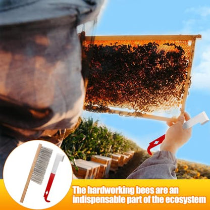 Acostop Bee Hive Tool for Beekeeping - Stainless Steel J Hook & Natural Horsehair Bee Brush, Beehive Brush Bee Frame Lifter and Scraper Bee Keeping Starter Kit for Beekeepers