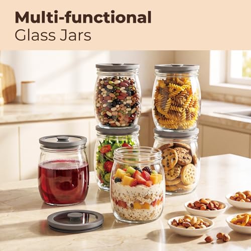 Flrolove 4 Pack Glass Canisters with Airtight Lids 28 oz, Glass Storage Containers with Lids, Wide Mouth Mason Jars for Salad, Cookie, Overnight Oats, Canning, Sause, Fermentation, Pickling Jars