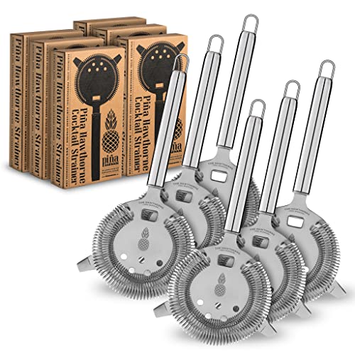 Piña Barware's The Hawthorne - Stainless Steel Commercial Hawthorne Cocktail Bar Strainer, Polished Finish Commercial Bar Pack - color: Mirror Polished, 6 Strainer Bar Pack