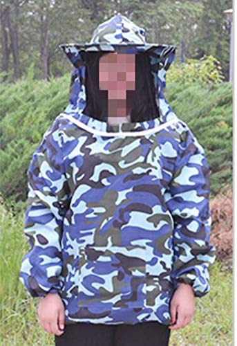 Protective Bee Keeping Jacket Veil Suit with Pull Hat Veil for Beekeepers Without Pants - color: Camouflage blue