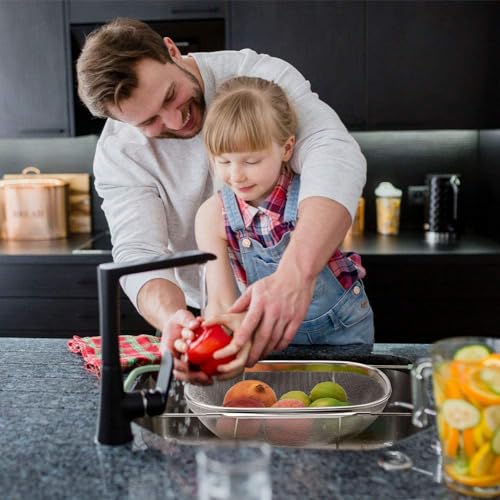 AJIODA Over The Sink Colander, 6 Quarts Stainless Steel Oval Colander with Expandable Rubber Grip Handle, Fine Mesh Strainer Baskets Kitchen Colanders for Strain, Drain, Rinse Vegetables, Mint Green - color: Mint Green, size: Large