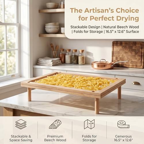Cedilis Set of 2 Stackable Wood Pasta Herb Drying Rack, Food Dryer Stand with Net for Drying Seeds, Herb, Bud
