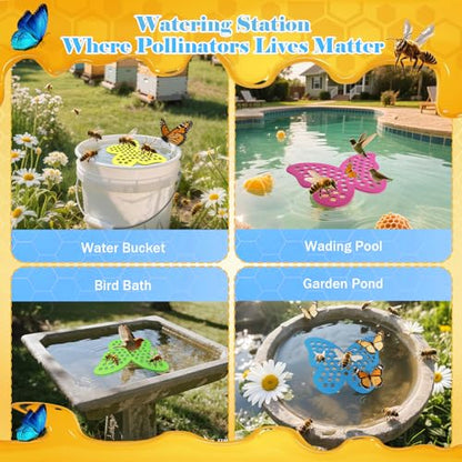 Floating Bee Island Watering Station - 5 Pack, Bee-Friendly EVA Foam, No Sinking, Drowning-Proof, Fade-Proof, Pre-Cut, Birdbath, Pools & Garden Hydration Solution for Pollinators (Butterfly) - size: Butterfly