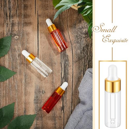 Didaey 200 Pcs 1/2/3/5/10/15 ml Mini Glass Oil Dropper Bottle Bulk, Clear Essential Small Empty Bottles Sample Containers Perfume Liquid Vials with Cap for Traveling (5 ml,Champagne Gold) - color: Champagne Gold, size: 5 ml