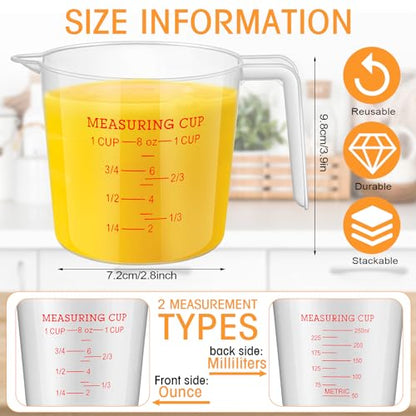 Kanayu 36 Pcs Plastic Measuring Cup Clear Measuring Mug with Spout and Handle Grip Capacity Clear Graduated Pitcher for Kitchen Flour Water Liquids (Red,8 Oz, 1 Cup) - color: Red, size: 8 oz, 1 Cup