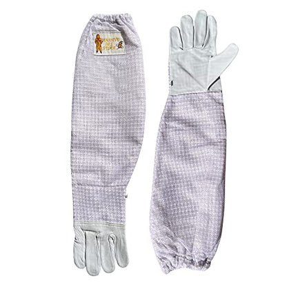 Beekeeping Gloves with Goat Skin Leather Palm and 3-Layer Mesh Sleeve for Unisex (Extra Small, White) - size: X-Small