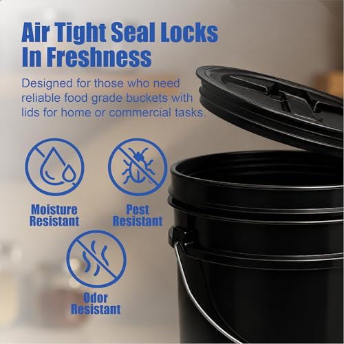 ePackageSupply 5 Gallon Bucket - Food Grade w/Lid BPA-Free, Black/Black, 3 | Airtight Gamma Seal Screw-On Lid, Heavy-Duty 90 Mil HDPE Plastic, Food Safe and Durable Container, Bulk Storage, Made in USA - color: Black/Black, size: 3 Packs