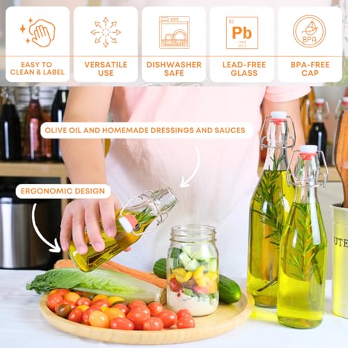 FastRack Swing Top Glass Bottles 16oz (500ml) – 12 Pack | Clear Flip Top Bottles with Airtight Lids | Reusable Glass Containers for Olive Oil, Vinegar, Kombucha, Beer & Fermentation - size: 12 Pack