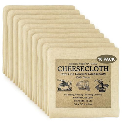 Regency Wraps 100% Cotton Ultra Fine Natural Cheese Cloth, 90 sq.ft 36" X36" 10 pcs, Chef Grade for Basting Turkey, Canning, Straining, Cheesemaking - size: 9 sq ft (Pack of 10)