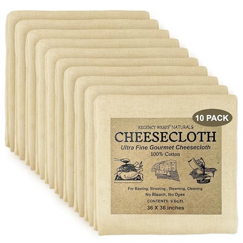 Regency Wraps 100% Cotton Ultra Fine Natural Cheese Cloth, 90 sq.ft 36" X36" 10 pcs, Chef Grade for Basting Turkey, Canning, Straining, Cheesemaking - size: 9 sq ft (Pack of 10)