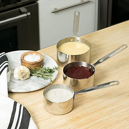RSVP International Endurance Stainless Steel Measuring Pan Scoop, 3 Cups | Dry or Liquid | Baking or Cooking | Ideal for Melting Butter, Chocolate, Heating Soup | Dishwasher Safe - size: 3 Cups