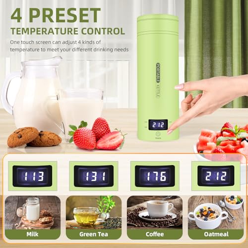 Travel Electric Kettle Portable Small Mini Tea Coffee Kettle Water Boiler, Water Heater with 4 Temperature Control,304 Stainless Steel with Auto Shut-Off & Boil Dry Protection, BPA-Free (Green) - color: Green
