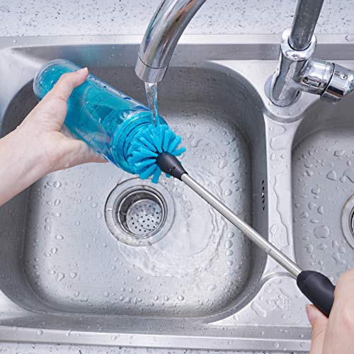 MOSOLAN Stainless Steel Water Bottle Brush, Long Handle Scrubbing Brush, Built for Cleaning Sports Bottles, Baby Bottles, Cups, Coffee Mugs, Glasswares, Wine Decanters, Flask, 2 Pack, 13 in - size: 13 Inch (Pack of 2)