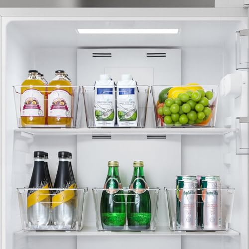 12 PACK Multi-Use Clear Plastic Storage Bins for Organizing w/Labels - Home, Kitchen, Pantry, Bathroom, Office, Cabinet Shelf Organizer Bins - SOHO Collection, RV, Fridge Organization Containers - L - size: Large