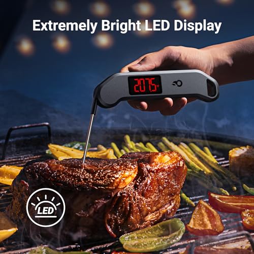 Professional Digital Meat Thermometer, 1 Sec Instant Read, ±0.5℉ Accuracy NIST&NSF Certified Food Thermometer, Auto-Rotate Bright LED Screen, Highly Waterproof Cooking Thermometer for Grill BBQ, Black - color: Black