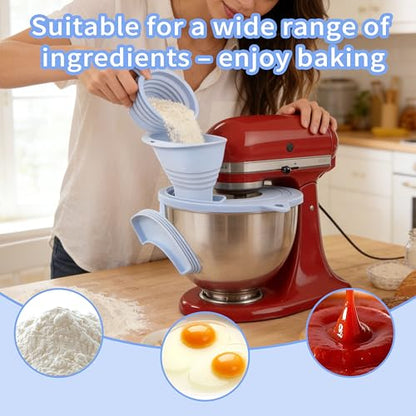 Silicone Bowl Cover with Flour Funnel for Kitchen Aid Mixer, Kitchenaid Bowl Cover for KitchenAid 4.5-5 Qt, Foldable Kitchen Funnel and Silicone Cup,Dishwasher Secure,Blue - color: Blue