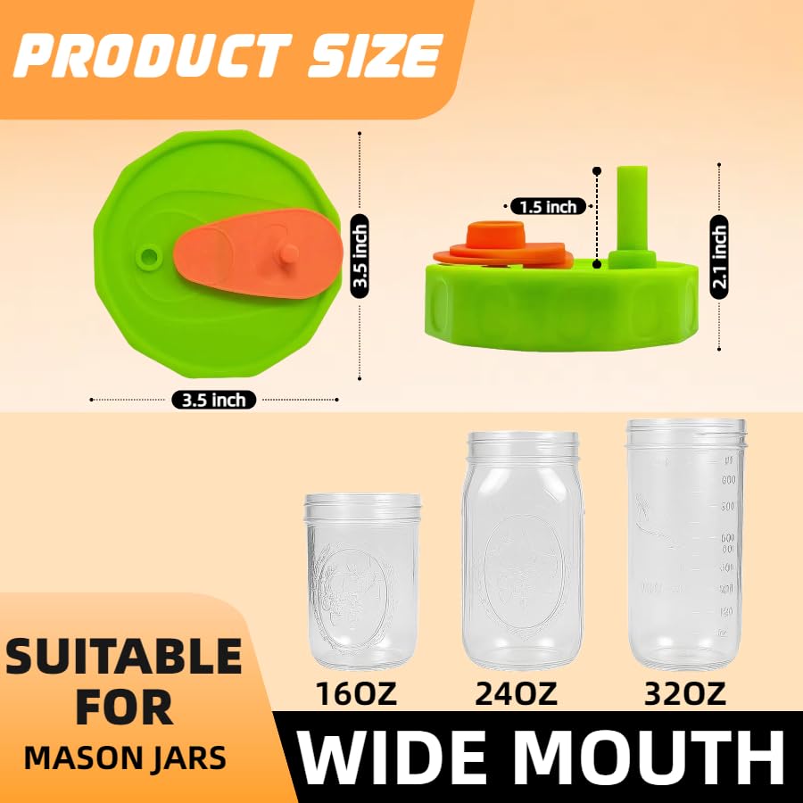 4 Pack Silicone Wide Mouth Mason Jar Lids with Straw for Ball, Kerr and More,Food Grade Canning Jar Drinking Lids,Storage Caps for Mason,Leak-Proof