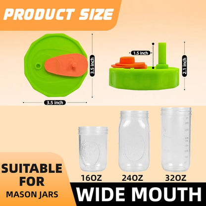 4 Pack Silicone Wide Mouth Mason Jar Lids with Straw for Ball, Kerr and More,Food Grade Canning Jar Drinking Lids,Storage Caps for Mason,Leak-Proof