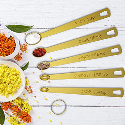 Wildone Gold Measuring Cups & Spoons Set of 21 - Includes 7 Stainless Steel Nesting Measuring Cups, 8 Measuring Spoons, 1 Leveler & 6 Mini Measuring Spoons, Ideal for Dry & Liquid Ingredients - color: Gold