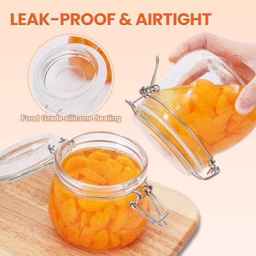 Hovico 17 oz Glass Jars with Airtight Lids And Leak Proof Rubber Gasket, Wide Mouth Mason Jars with Hinged Lids for Kitchen Canning Cereal,Pasta,Sugar,Beans,Spice, Glass Storage Containers, Set of 6 - color: 17oz*6-Round
