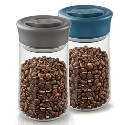 LAKUMIQI Overnight Oats Containers with Lids, 2 Pack 27oz Glass Jars with Airtight Lids, Wide Mouth Mason Jars, Food Coffee Bean Storage Containers for Yogurt, Chia Pudding, Snack, Salad(Blue+Grey) - color: Blue + Grey, size: 27 OZ(800ml)