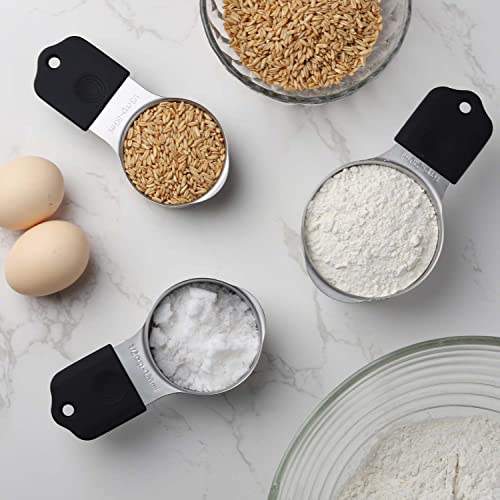 Magnetic Measuring Cups and Spoons Set Including 7 Stainless Steel Stackable Measuring Cup 8 Double Sided Magnetic Measuring Spoons with 1 Leveler for Dry and Liquid Ingredients (black) - color: Black