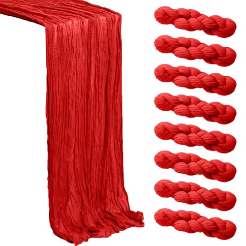 Red Cheesecloth Table Runner 8 Pack, 21x120 Inch Spring Easter Gauze Table Runner - Rustic Cheese Cloth Runners for Wedding, Bridal & Baby Shower, Birthday Party, Farmhouse & Holiday Table Decor - color: Red, size: 8Pack