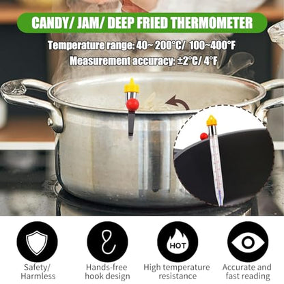 Candy Thermometer Deep Fry Thermometer with Pot Clip 2026 New Instant Read Glass Thermometer Candy, Fry, Jam, Sugar, Syrup, Jelly Thermometer Food Thermometer Kitchen Accessories for Home Cooking