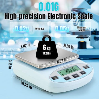 Lab Scale 6000g x 0.01g Digital Scale 0.01g Gram Accuracy, High Precision Electronic Analytical Balance, 13 Unit Conversion Scale for Kitchen Laboratory Jewelry Scientific Weighing (500g*2)