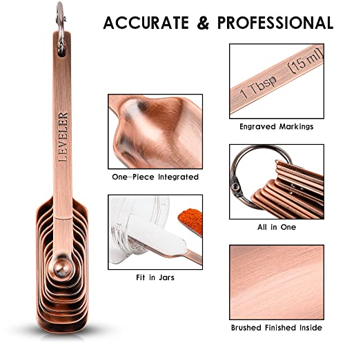 Measuring Cups and Spoons Set, Copper Measuring Cups and Spoons Set for Dry & Liquid, Metric&US 7 Stainless Steel MeasureR Cup&9 Spoon Leveler & Measure Enquivalents for Kitchen & Baking