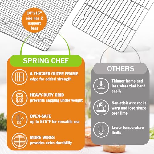 Spring Chef 10 x 15 Inch Stainless Steel Cooling Rack for Cooking & Baking - Heavy Duty Cookie Cooling Rack for Kitchen - Oven Safe - Fits Jelly Roll Pan - Dishwasher Safe - size: 10"x15", style: 1 Pack