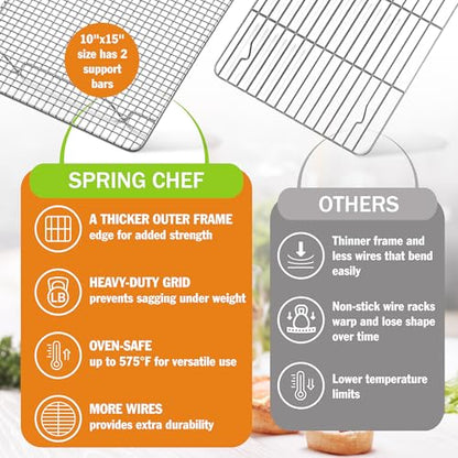 Spring Chef 10 x 15 Inch Stainless Steel Cooling Rack for Cooking & Baking - Heavy Duty Cookie Cooling Rack for Kitchen - Oven Safe - Fits Jelly Roll Pan - Dishwasher Safe - size: 10"x15", style: 1 Pack