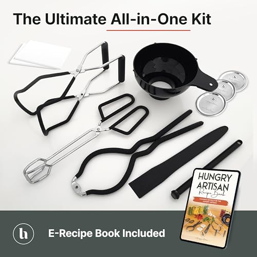 Canning Supplies Starter Kit for Beginners, Complete Canning Kit Set with Jar Lifter, Funnel, Wrench, Tongs, Bubble Popper, Magnetic Lid Lifter, Labels & Lids