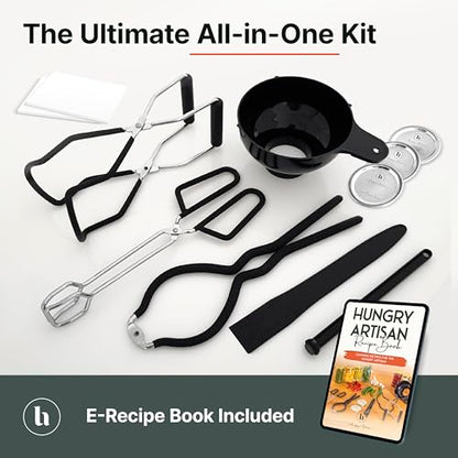 Canning Supplies Starter Kit for Beginners, Complete Canning Kit Set with Jar Lifter, Funnel, Wrench, Tongs, Bubble Popper, Magnetic Lid Lifter, Labels & Lids