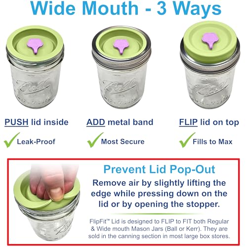 ORIGINAL CREATOR - FlipFit™ Silicone Mason Jar Lids with Straw Hole - Dual-Fit Regular Mouth & Wide Mouth Mason Jars Ball, Kerr, Mainstays - Drinking Lids with Straw Hole - Plastic-Free