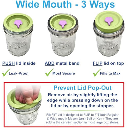 ORIGINAL CREATOR - FlipFit™ Silicone Mason Jar Lids with Straw Hole - Dual-Fit Regular Mouth & Wide Mouth Mason Jars Ball, Kerr, Mainstays - Drinking Lids with Straw Hole - Plastic-Free