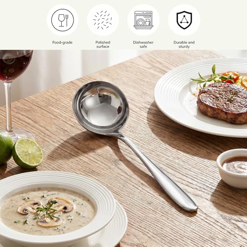 Soup Ladle, 304 Stainless Steel Small Ladle for Serving | 7.8 Inch Long Gravy Ladles for Soup Gravy and Sauce Kitchen Long Handle Spoon (Silver)