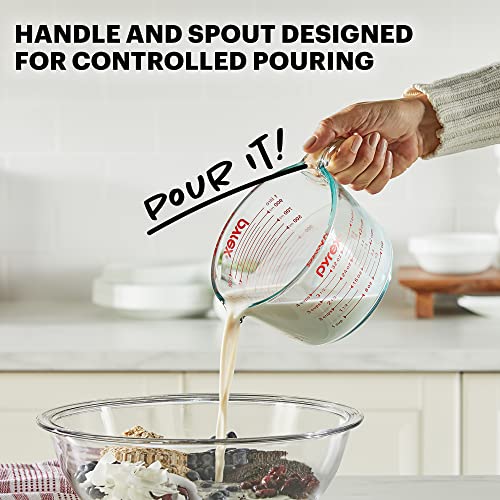 Pyrex 4-Cup Glass Measuring Cup For Baking and Cooking, Dishwasher, Freezer, Microwave, and Preheated Oven Safe, Essential Kitchen Tools - size: 4 Cup