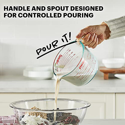 Pyrex 4-Cup Glass Measuring Cup For Baking and Cooking, Dishwasher, Freezer, Microwave, and Preheated Oven Safe, Essential Kitchen Tools - size: 4 Cup