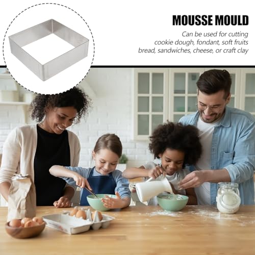 GALPADA Square Cake Ring Mold, 8in Stainless Steel Mousse Mold for Tiramisu (Silver 8 Inch) | Adjustable Scale Markings Cake Ring for Baking Mousse, Tiramisu, Pastries and Desserts - size: Size 8